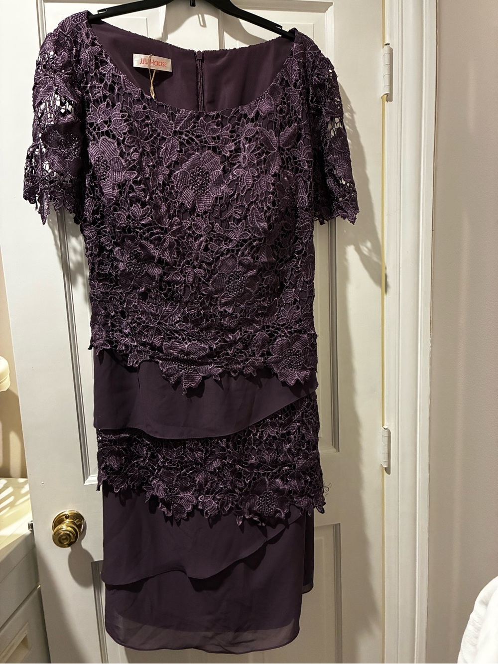 JJs House Plum Lace Tiered Midi Dress